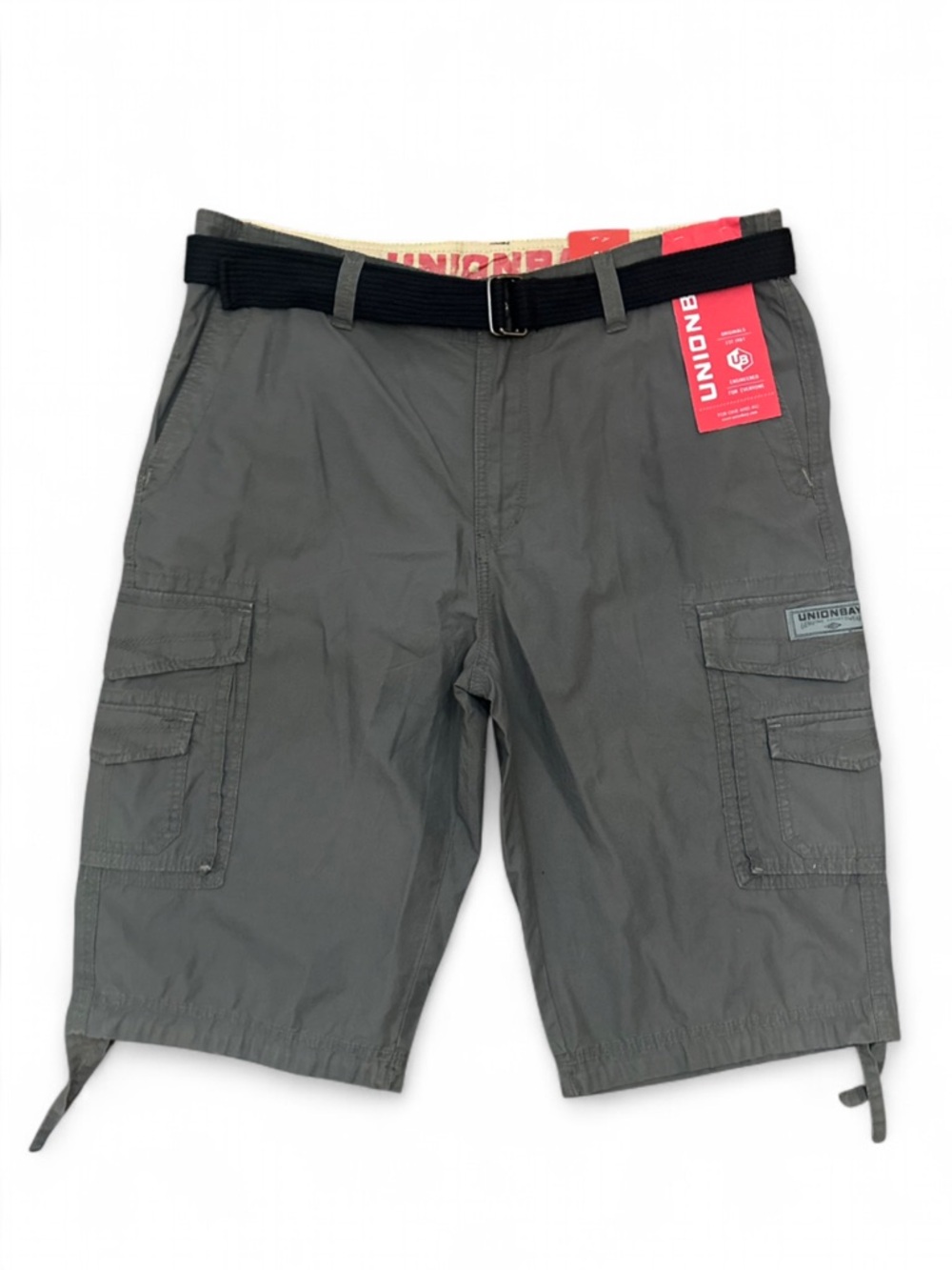 Y2K Unionbay Gray Baggy, Long Inseam Men’s Cargo Shorts w/ Belt Size Waist 38”